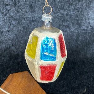 Vintage Christmas Ornament Lantern Multicolored Panels Glitter